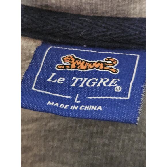 Vintage Le Tigre Sweater Mens Large Gray Navy Quarter Zip Mock Neck Pullover 90s - Picture 5 of 7